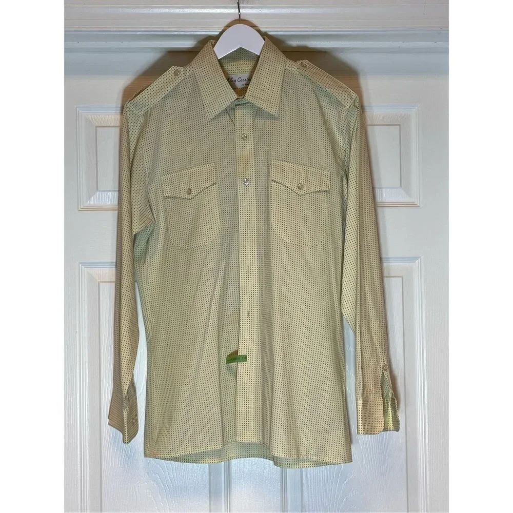 Oleg Cassini Vintage Yellow Dot Button Down Shirt sz M EUC